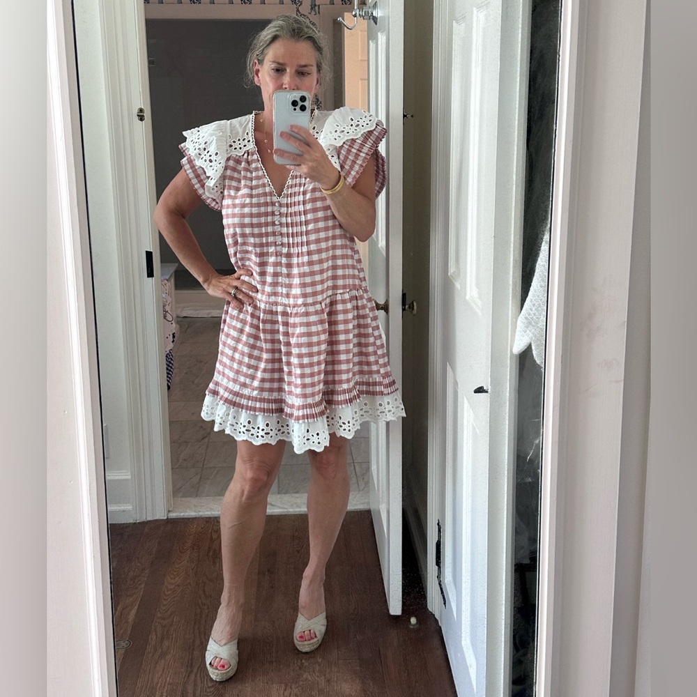 Hunter Bell Virginia flutter sleeve Gingham Print mini dress size M